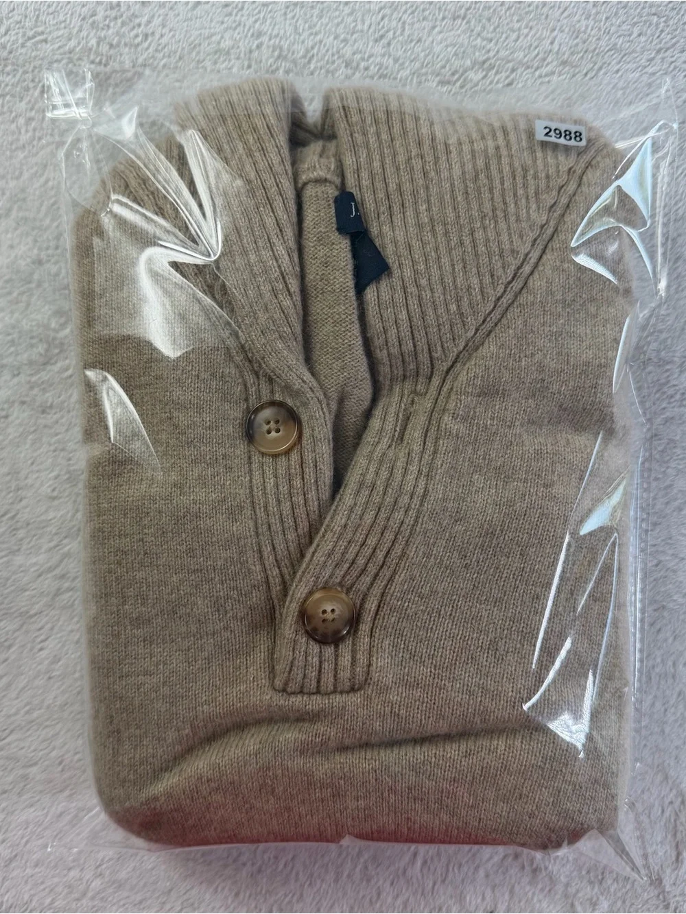 J.Crew XL Shawl Collar Lambswool Blend Sweater Tan Oatmeal Knit Mens